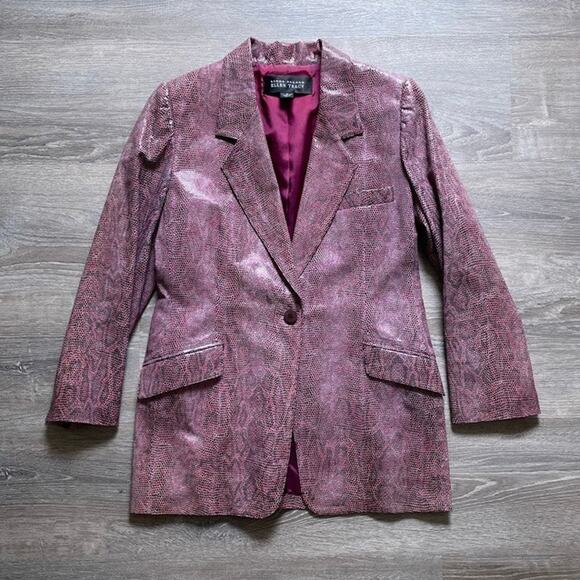 Y2K Pink Snakeskin Leather Blazer ELLEN TRACY Sz 6 Button Up Glam Grunge Fashion - Picture 1 of 10